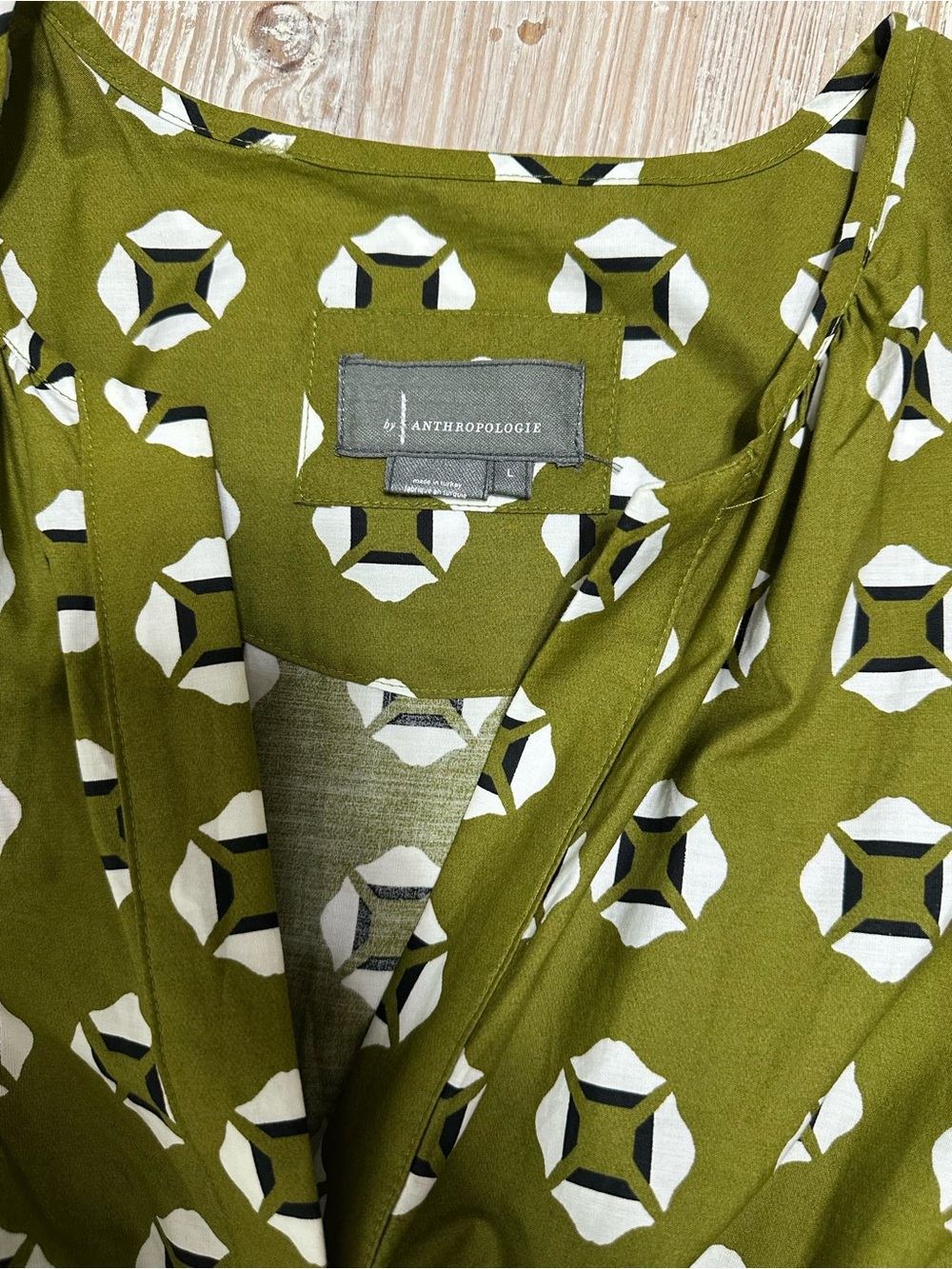 Anthropologie Somerset Olive Green Geometric Tiered Maxi Dress Sz L Cotton - Picture 6 of 15